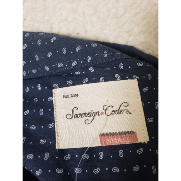 Sovereign Code Men Shirt Small Blue Paisley Poly Blend Long Sleeve Button Up - Picture 15 of 16